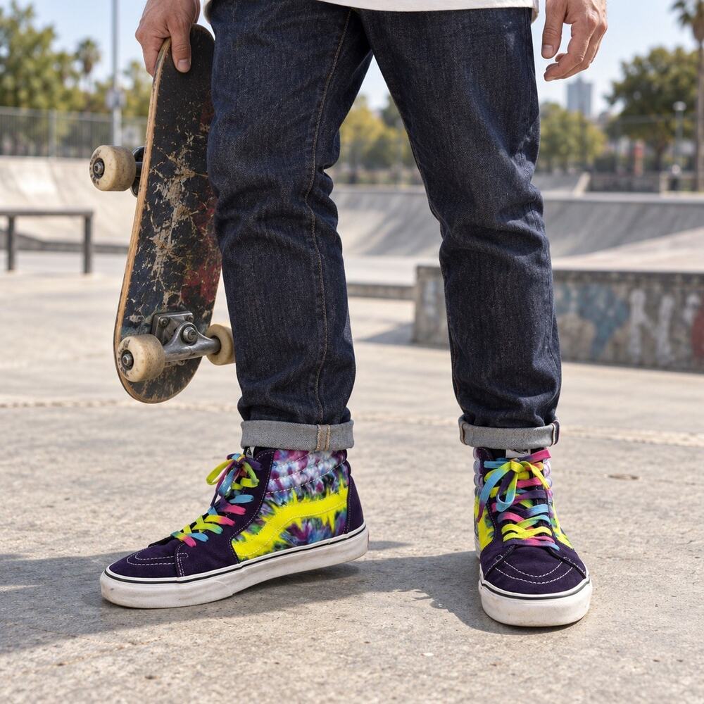 Vans Sk8-Hi Tie Dye Purple Yellow High Top Skate Sneakers Men’s Size 10